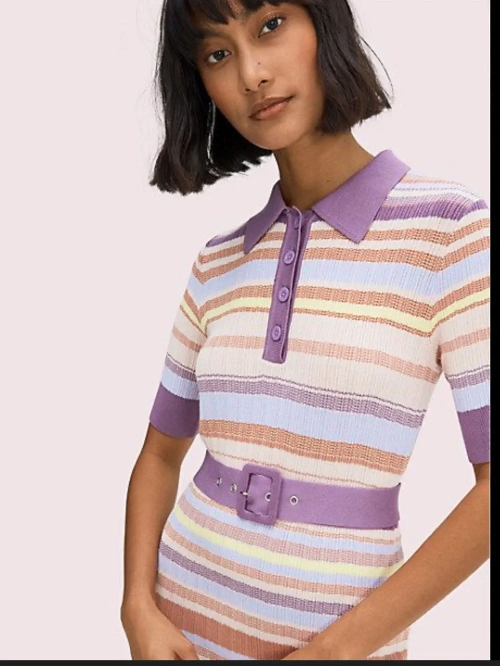 kate spade Pastel multi Striped Polo knit  Dress in Lavender Collar belt S